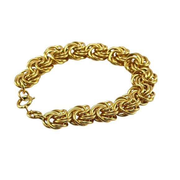 Vintage Gold Tone Statement Chain Link Bracelet Chunky Textured Women’s Jewelry - Picture 6 of 8